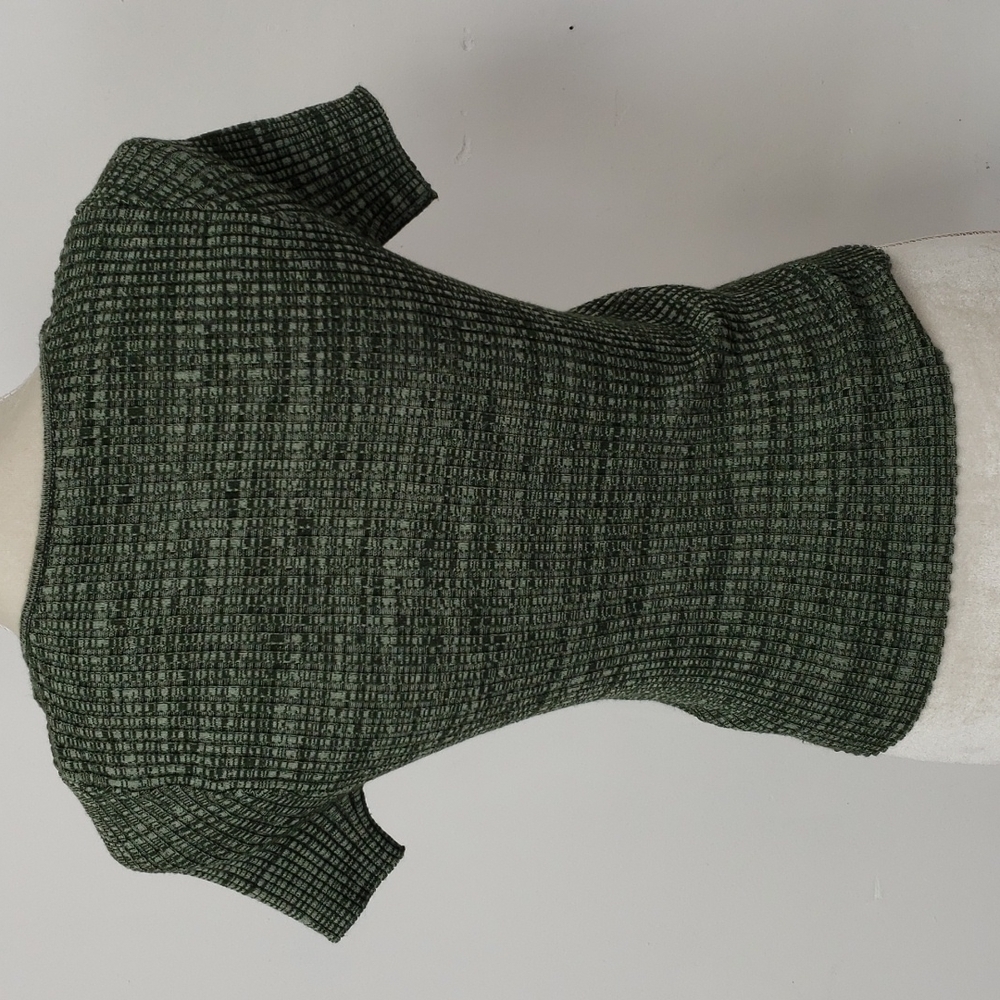 FOREVER 21 Stretchy Rib Knit Belly Crop Top Deep V Neck Green Short Sleeve EUC M - Picture 3 of 11